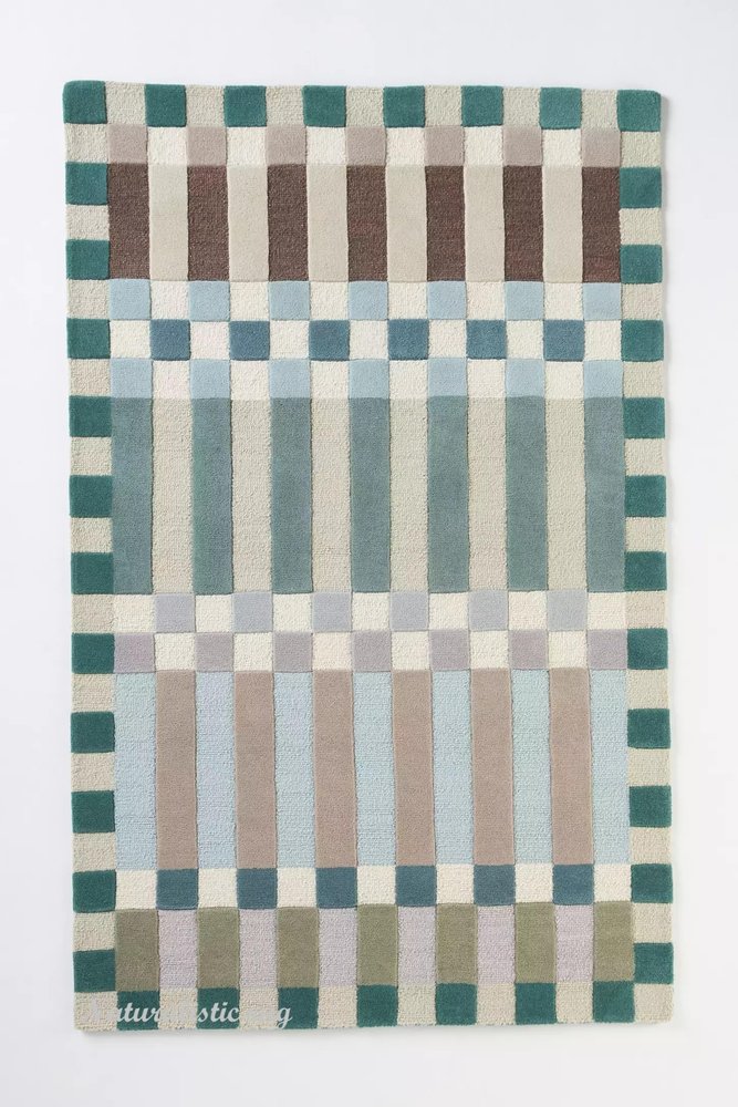 Naturalistic rug for Living Room | Woolen Area Rug | Handmade Rugs for Bedroom, Kitchen Kids Room | Printed Boxes Pattern Carpet | Soft & Durable Floor Decor (Multi B, 9' x 12')