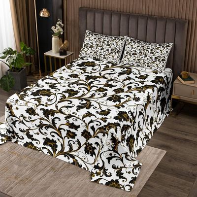 3 Piece Brown Black Flowers Quilt Bedding Set Women Aldult Lightweight Bedding Floral Silhouette Bedspread Set Modern Flower Bedspread Coverlet Soft Microfiber Home Quilt Set for King Bed All Season