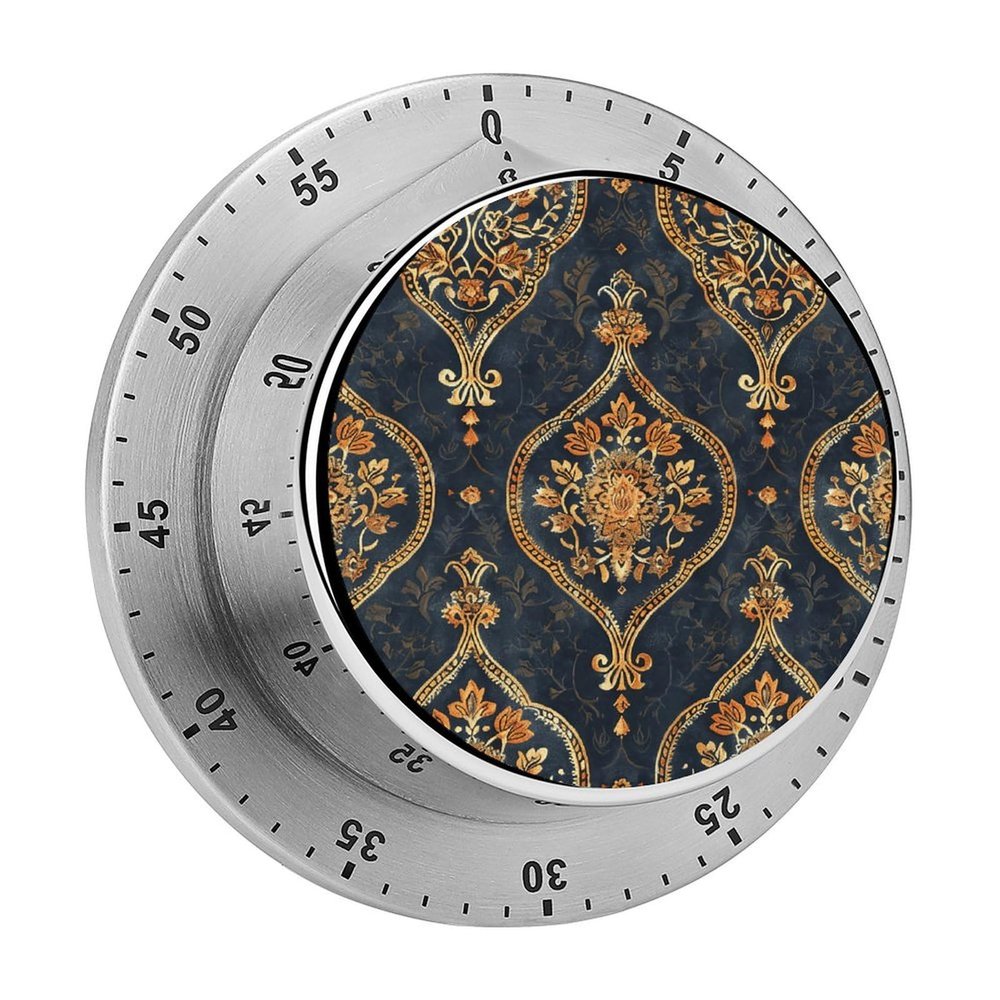 60 Minute Visual Kitchen Timer With Intricate Flowers Print Chef Cooking Timer Clock with Loud Alarm No Batteries Required-Manual Countdown Timer Exquisite Stainless Steel Body Countdown Reminder Magn