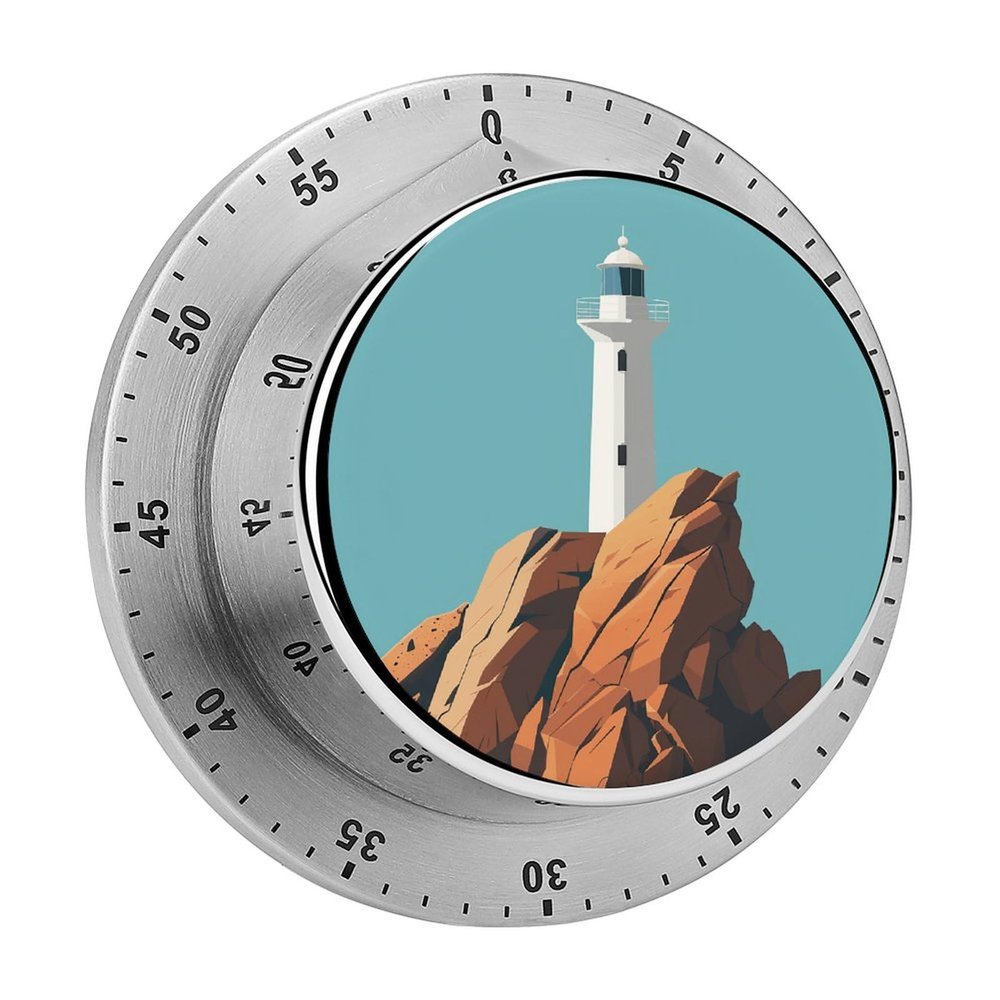60 Minute Visual Kitchen Timer White Lighthouse Image Print Chef Cooking Timer Clock with Loud Alarm No Batteries Required-Manual Countdown Timer Exquisite Stainless Steel Body Countdown Reminder Magn
