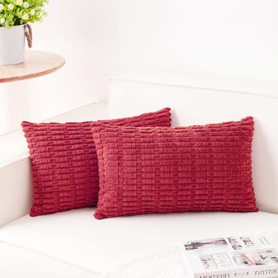 Aegero Pack of 2 Corduroy Decorative Throw Pillow Covers 12x20 InchSoft Boho Striped Pillow Covers Modern Farmhouse Home Decor for Sofa Living Room Couch BedCranberry Red