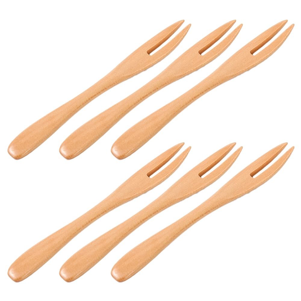 6 Pieces Wooden Two Prong Fruit Forks Reusable Wooden Picks Cocktail Fork Appetizer Forks Tasting Fork for Fruit Snacks Salad