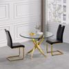 36 in Round Dining Table Set for 2, Glass Kitchen Table and 2 Leather Dining Chairs,Modern Small Gold Dining Room Table Set Dinner Table Set with Cross Stainless Steel Legs for Small Spaces,Black view 2