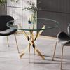 36 in Round Dining Table Set for 2, Glass Kitchen Table and 2 Leather Dining Chairs,Modern Small Gold Dining Room Table Set Dinner Table Set with Cross Stainless Steel Legs for Small Spaces,Black view 3