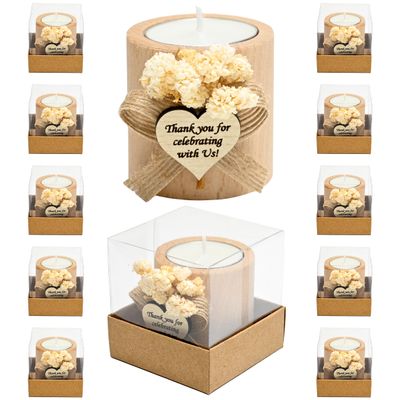50 PCS Handmade Natural Wood Cylinder Shaped Candle Holders Perfect for Weddings, Bridal Showers, Memorials & Gifts, Thank You Gifts (60)