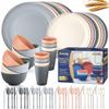 Hommaly Wheat Straw Dinnerware Sets,64-Piece Plates and Bowls Sets for 8-Unbreakable,Reusable Plastic Dish Set-Dinner Plate/Dessert Plate/Cereal Bowl/Cup/Utensils-Dishwasher Safe 64P-Coral Coast view 1