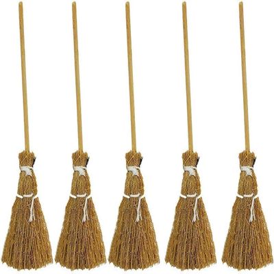 5 Pcs Witch Broomstick Set - Miniature Broom Props, Fairy Decoration, Cinnamon Broom, with White Ropes Halloween Straw Craft Decoration Witches Accessory for Costume Cosplay Party