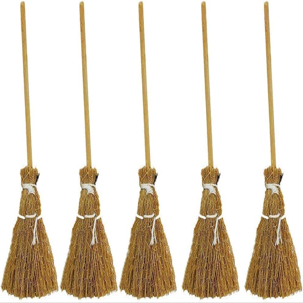 5 Pcs Witch Broomstick Set - Miniature Broom Props, Fairy Decoration, Cinnamon Broom, with White Ropes Halloween Straw Craft Decoration Witches Accessory for Costume Cosplay Party