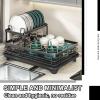 HEVOY Dish Drying Rack with 360 Rotating Drainage, Rustproof Dish Drainers for Counter, Kitchen Organizer for Holds Plates, Bowls, Utensils, Space-Saving & Detachable for Easy Cleaning (Black,C) view 2