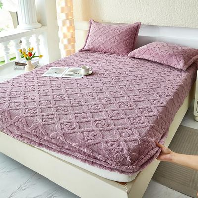 JONKMY Mattress Protector Flannel Velvet Elastic Mattress Protective Cover Thick Fitted Sheet Skin-Friendly Breathable Mattress Pad Cover with Deep Pocket for Mattress-Purple||Double:47x79inch(3pcs)