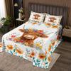 jejeloiu Kids Highland Cow Bedspread King Size Floral Highland Cattle Coverlet Set for Boys Teens Decor Western Animal Coverlet Flowers Brown Quilted view 1