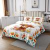 jejeloiu Kids Highland Cow Bedspread King Size Floral Highland Cattle Coverlet Set for Boys Teens Decor Western Animal Coverlet Flowers Brown Quilted view 3