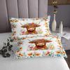 jejeloiu Kids Highland Cow Bedspread King Size Floral Highland Cattle Coverlet Set for Boys Teens Decor Western Animal Coverlet Flowers Brown Quilted view 4