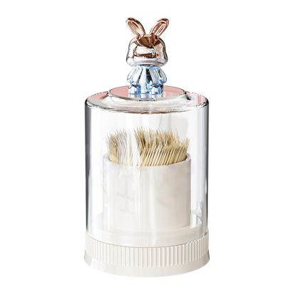 Miriam Song Toothpick Dispenser, with Cute Rabbit Holder and Transparent Lid, Large Capacity Round Box for Teeth Cleaning, Unique Home Design Decoration