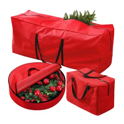lvifloae Artificial Christmas Tree Storage Bag Set Large Capacity Oxford Cloth Christmas Tree Storage Bag Oversized Heavy Duty Holiday Storage Box Red (Red)