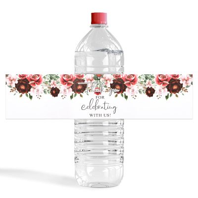 URROMA Water Bottle Label, 200Pcs Red Flower Thank You for Celebrating with us Wedding Wraparound Labels for Bridal and Baby Shower Supplies