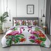 Duvet Cover Queen Size Bedding Set for Kids Boys Girls, Flamingo Simple Style Pattern Bedroom Decor Comforter Cover, Washed 3 Pieces Breathable Microfiber Bedding Set with Zipper, White view 1