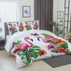Duvet Cover Queen Size Bedding Set for Kids Boys Girls, Flamingo Simple Style Pattern Bedroom Decor Comforter Cover, Washed 3 Pieces Breathable Microfiber Bedding Set with Zipper, White view 4