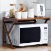2 Tiers Microwave Oven Shelf Stand Wooden Kitchen Storage Shelf Rack Home Office Storage Stand Rack for Home Office Frame with Wood Tabletop view 1