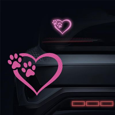 Leniutor 1pcs Dog Paw Love Heart Car Decal, Reflective Waterproof Vinyl Puppy Paw Print Decal, Cute Paw Stickers for Auto Window, Laptops, Walls, Hard Case (Purple)