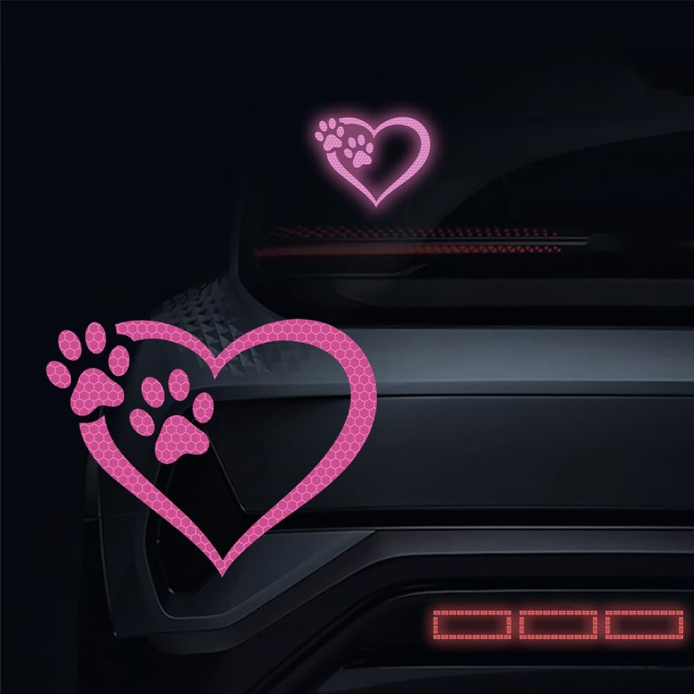 Leniutor 1pcs Dog Paw Love Heart Car Decal, Reflective Waterproof Vinyl Puppy Paw Print Decal, Cute Paw Stickers for Auto Window, Laptops, Walls, Hard Case (Purple)