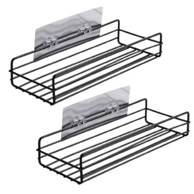 2 Pack Shower Caddy Basket, Wall Mounted Shower Caddy Self Adhesive Shower Shelves Iron Shower Hanging Shelf for Bathroom (Black)