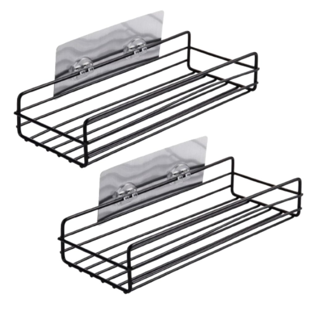 2 Pack Shower Caddy Basket, Wall Mounted Shower Caddy Self Adhesive Shower Shelves Iron Shower Hanging Shelf for Bathroom (Black)
