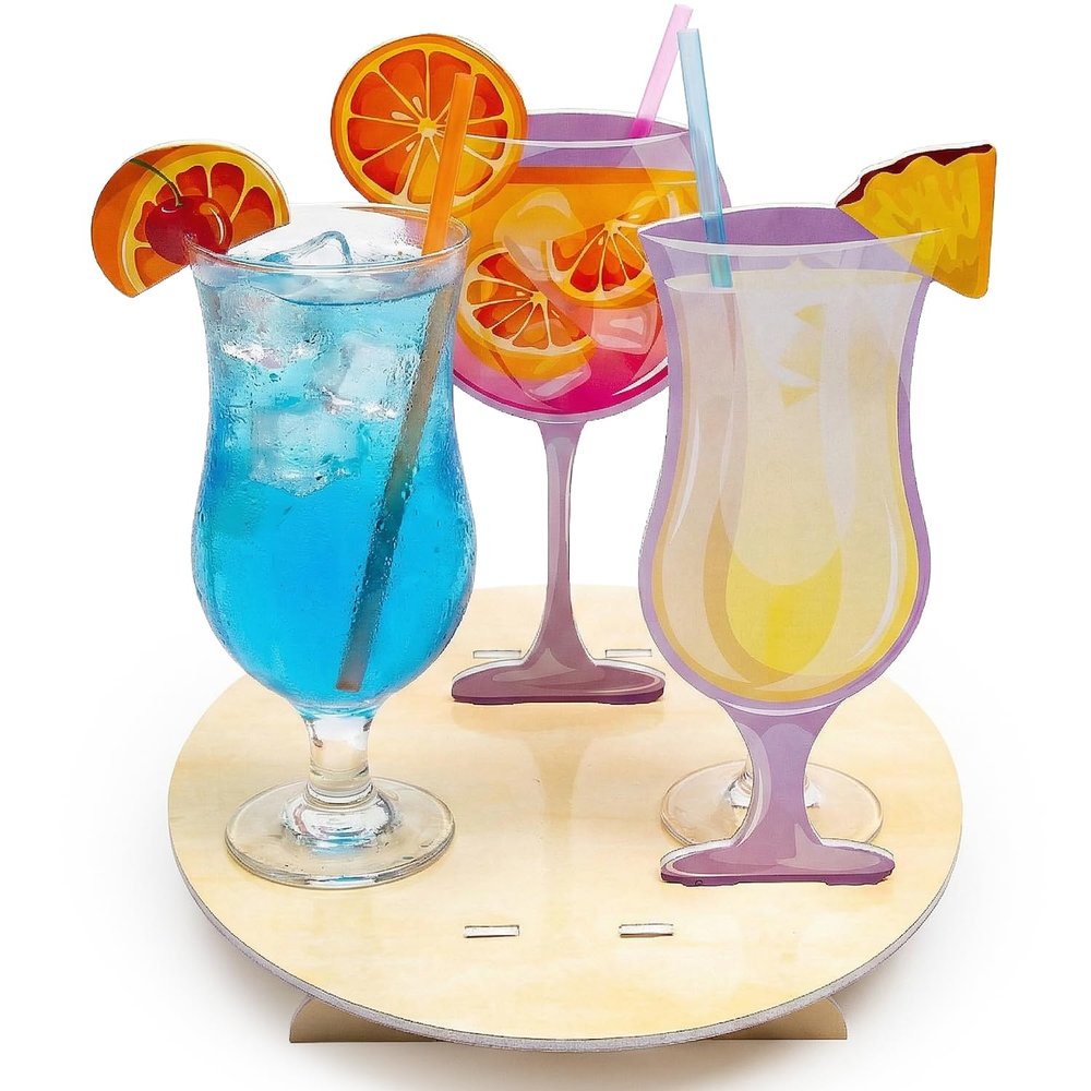 Fun Express 9 3/4" x 11 1/2" Summer Cocktail Party Wine & Hurricane Glasses Centerpiece