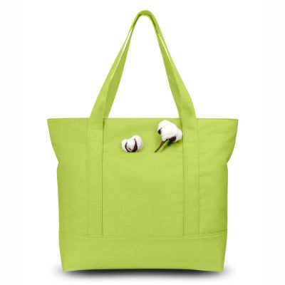 TOPDesign 3-Pack Canvas Tote Bags with an External Pocket, Reusable Grocery Shopping Bags, Top Zipper Closure, Daily Essentials (Light Green)