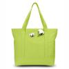 TOPDesign 3-Pack Canvas Tote Bags with an External Pocket, Reusable Grocery Shopping Bags, Top Zipper Closure, Daily Essentials (Light Green) view 1