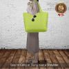 TOPDesign 3-Pack Canvas Tote Bags with an External Pocket, Reusable Grocery Shopping Bags, Top Zipper Closure, Daily Essentials (Light Green) view 2