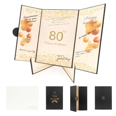 Rolarhola 80th Birthday Guest Book and Party Decorations Set, 12x18 inch Sign-in Signature Card with Matching Envelope + Foldable StandGold Foil Stamped Inner PagesBlack and Gold