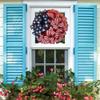 4th of July Wreath for Front Door, Patriotic American Flag Burlap Wreath, Memorial Day Independence Day Summer Holiday Decor, Red White and Blue Farmhouse Hanging Ornament (E) view 3