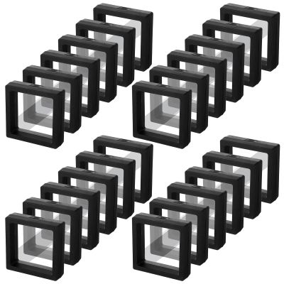 60 Pcs 3D Floating Display Case, 2.8 x 2.8 x 0.8 Inch Transparent Film 3D Floating Coin Display Frame Holder Stands for Challenge Coins, Jewelry, Shells, Gems, Rocks, Fossils, Specimen (Black)