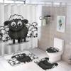 YKLBV Bathroom Sets with Shower Curtain and Rugs Cartoon Black White Sheep 4Pcs Bathroom Shower Curtain Sets with Non-Slip Rugs Bath Mat Toilet Cover U Shaped Matt view 1