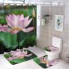 YKLBV Bathroom Sets with Shower Curtain and Rugs Lotus 4Pcs Bathroom Shower Curtain Sets with Non-Slip Rugs Bath Mat Toilet Cover U Shaped Matt view 1