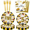 178 Pcs Construction 5th Birthday Party Supplies, Dump Truck Five Years Old Party Decorations Include Excavator Five Backdrop, Hanging Swirls, Tableware Set, Tablecloth, Cake Toppers, Latex Balloons view 2