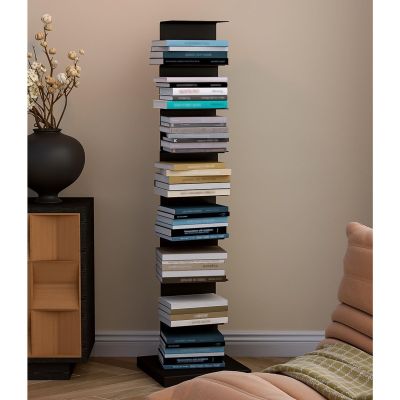 8-Tier Metal Spine Book Tower, Black Vertical Bookshelf Narrow Spine Book Shelf for Small Space, Corner Standing Shelf Bookcase for Living Room, Office, Study, Entryway