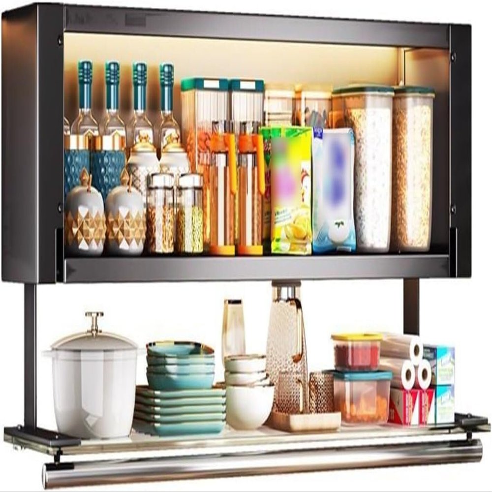 Glass Cabinet Door Pull Down Heavy Duty Shelf Wall Cabinet Storage Spice Rack for Kitchen/Bathroom Tall Cabinets(80cm)