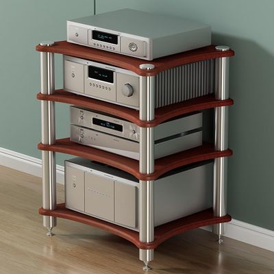 AV Media Stand - 1 2 3 4 Tier Wooden Stereo Cabinet Corner Shelf Audio Rack for Home/Office/DJ/Theater - Ideal for CD Players and Audio Components