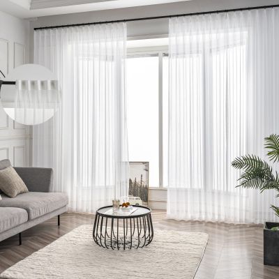Off White Pinch Pleated Sheer Curtains & Drapes 90 Inches Long Thin Texture