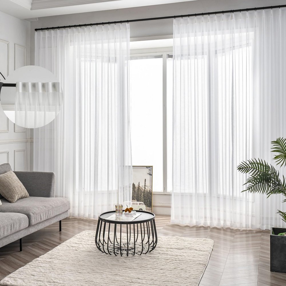 Off White Pinch Pleated Sheer Curtains & Drapes 90 Inches Long Thin Texture