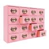 16 Drawers Apothecary Cabinet Library Card Catalog Cabinet Card Catalog Drawer with Metal Handles & Label Slot Wooden Desk Drawer Organizer for Herb Storage, Tea Collection (Pink) view 1