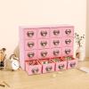 16 Drawers Apothecary Cabinet Library Card Catalog Cabinet Card Catalog Drawer with Metal Handles & Label Slot Wooden Desk Drawer Organizer for Herb Storage, Tea Collection (Pink) view 2