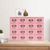 16 Drawers Apothecary Cabinet Library Card Catalog Cabinet Card Catalog Drawer with Metal Handles & Label Slot Wooden Desk Drawer Organizer for Herb Storage, Tea Collection (Pink) view 4