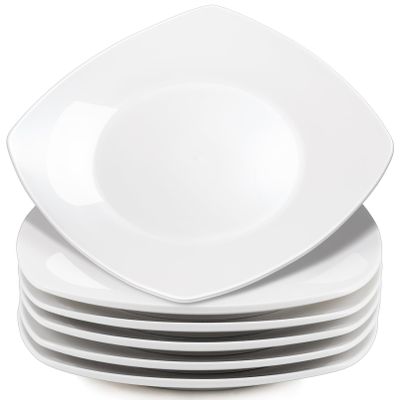 Blcculi 6 Pack Porcelain Dinner Plates, 10.5'', Square, White