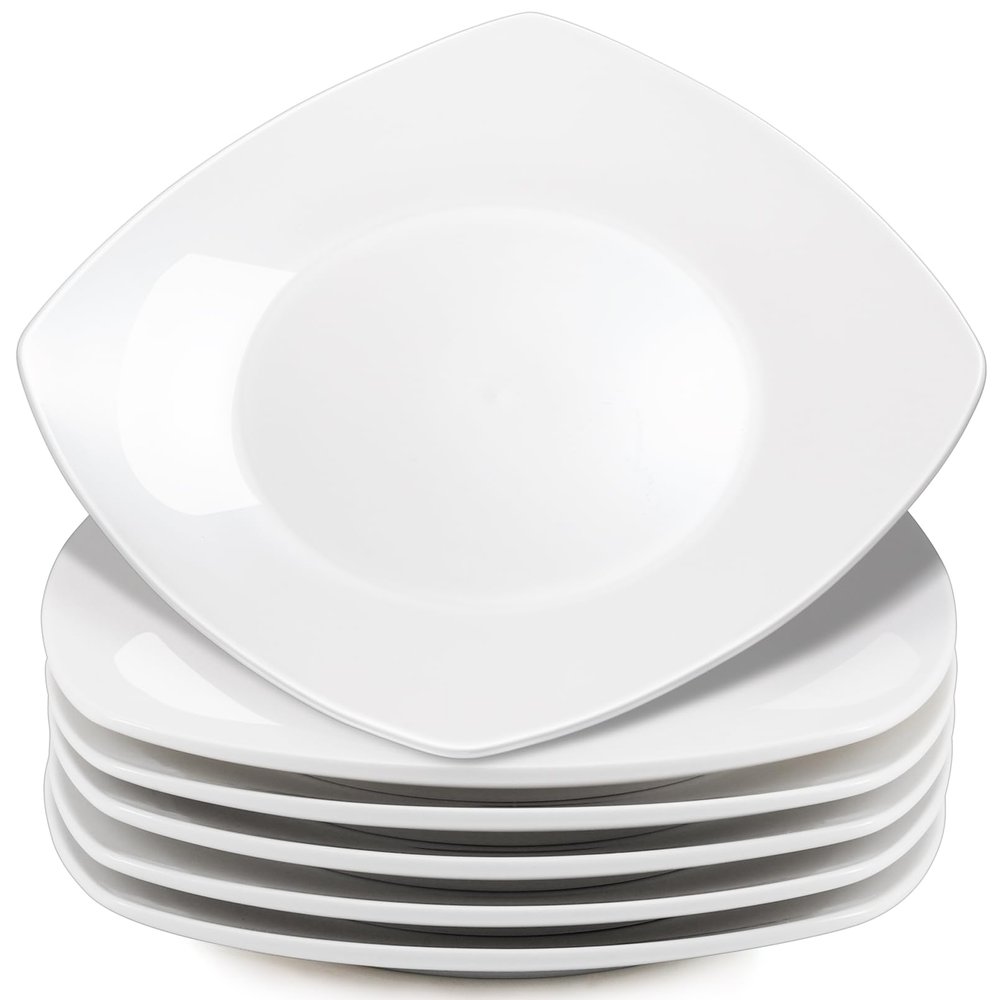 Blcculi 6 Pack Porcelain Dinner Plates, 10.5'', Square, White