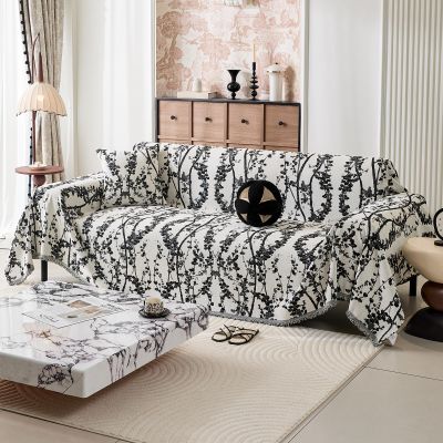 DREAMINGO Floral Couch Cover Vintage Farmhouse Chenille Jacquard Sofa Throw Blanket All Season Washable Furniture Protector Slipcover for 3 Cushion Couch & Sectional, Dark Grey, 71"x150"