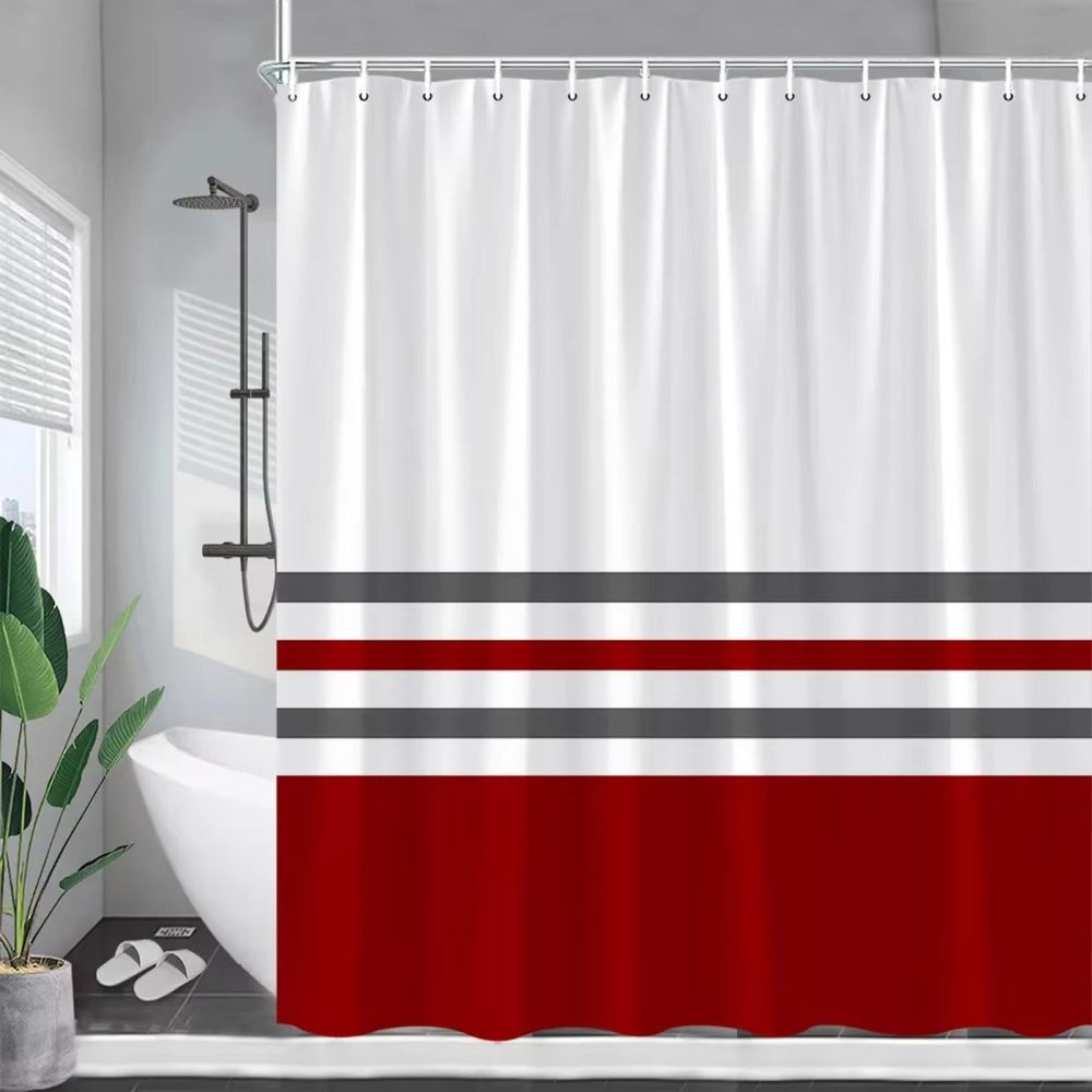 AZEJEB Grey and White Striped Shower Curtains,Red Geometric Modern Minimalist Shower Curtain for Bathroom Accessories Hotel Style Polyester Fabric Bath Curtain Bathroom Decor 140x200cm/55x78in(WxH)