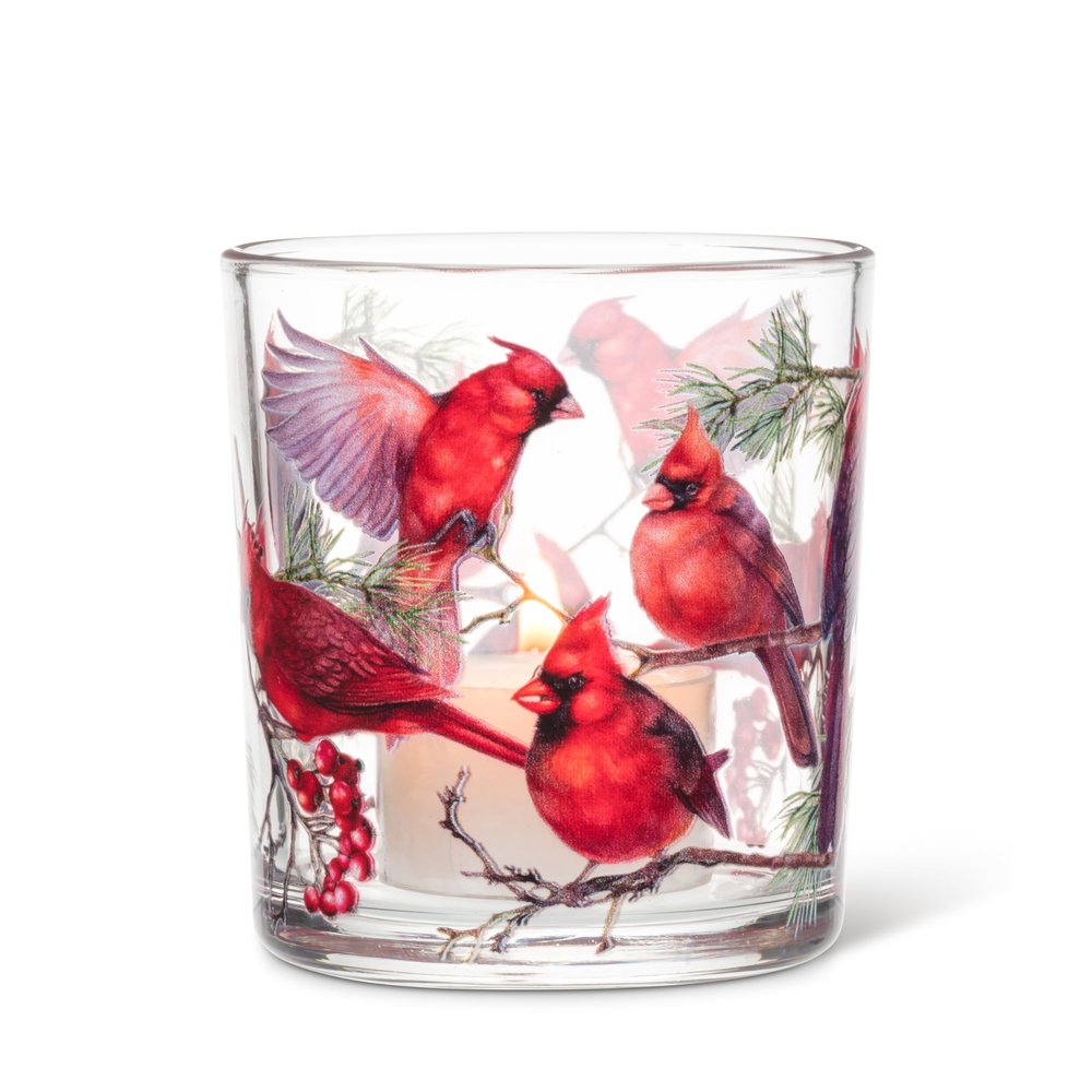 Abbott Collection Cardinals Votive/Tealight Candle Holder - Glass, Red (3" H)